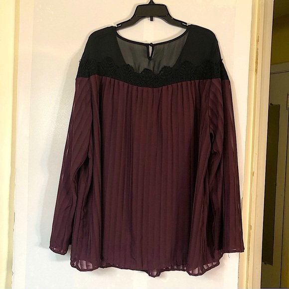 Torrid Burgundy Stripe Lace Bell Sleeve Chiffon Blouse 3X - Picture 13 of 16